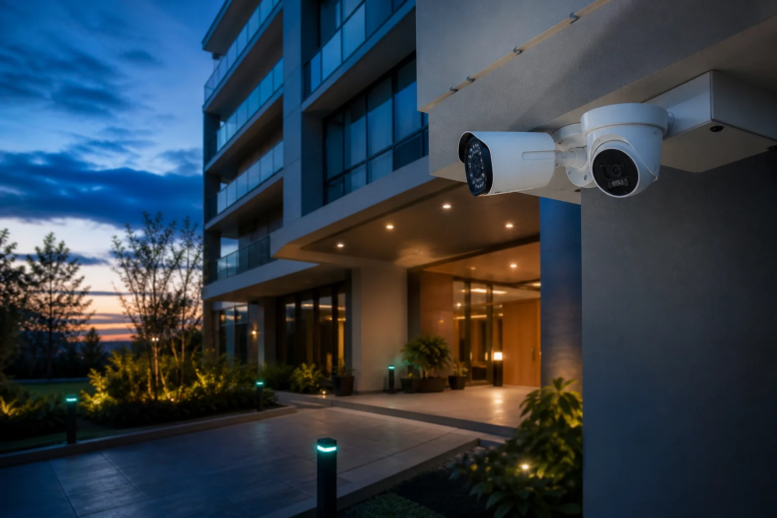Cámaras de seguridad instaladas en el acceso de un condominio